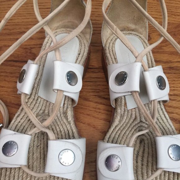 RAG & BONE EVELYN SANDALS WOMENS 36 US 6 7 WHITE LEATHER TIE UP 9.25" - Picture 6 of 16